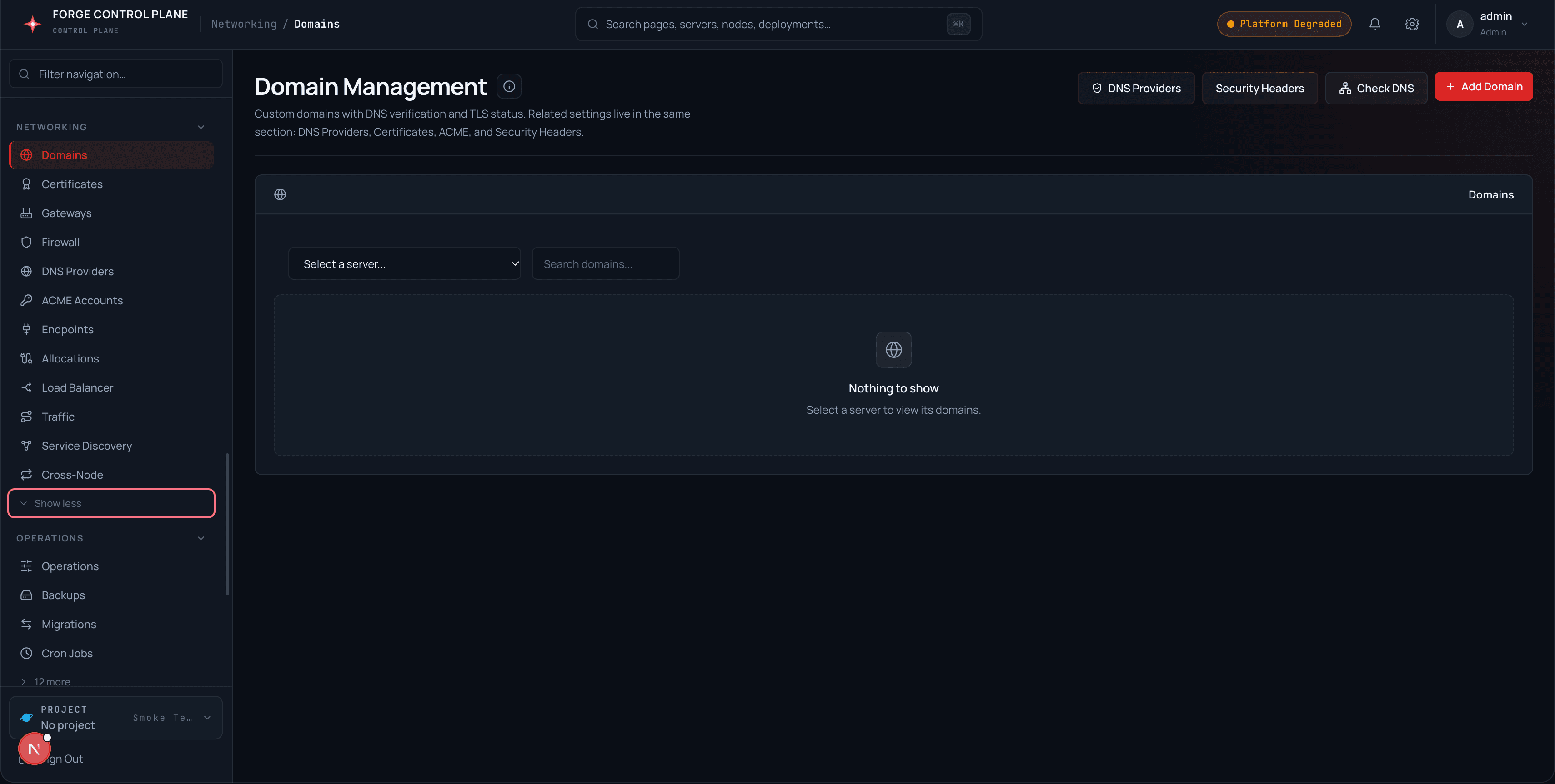 Domain management page
